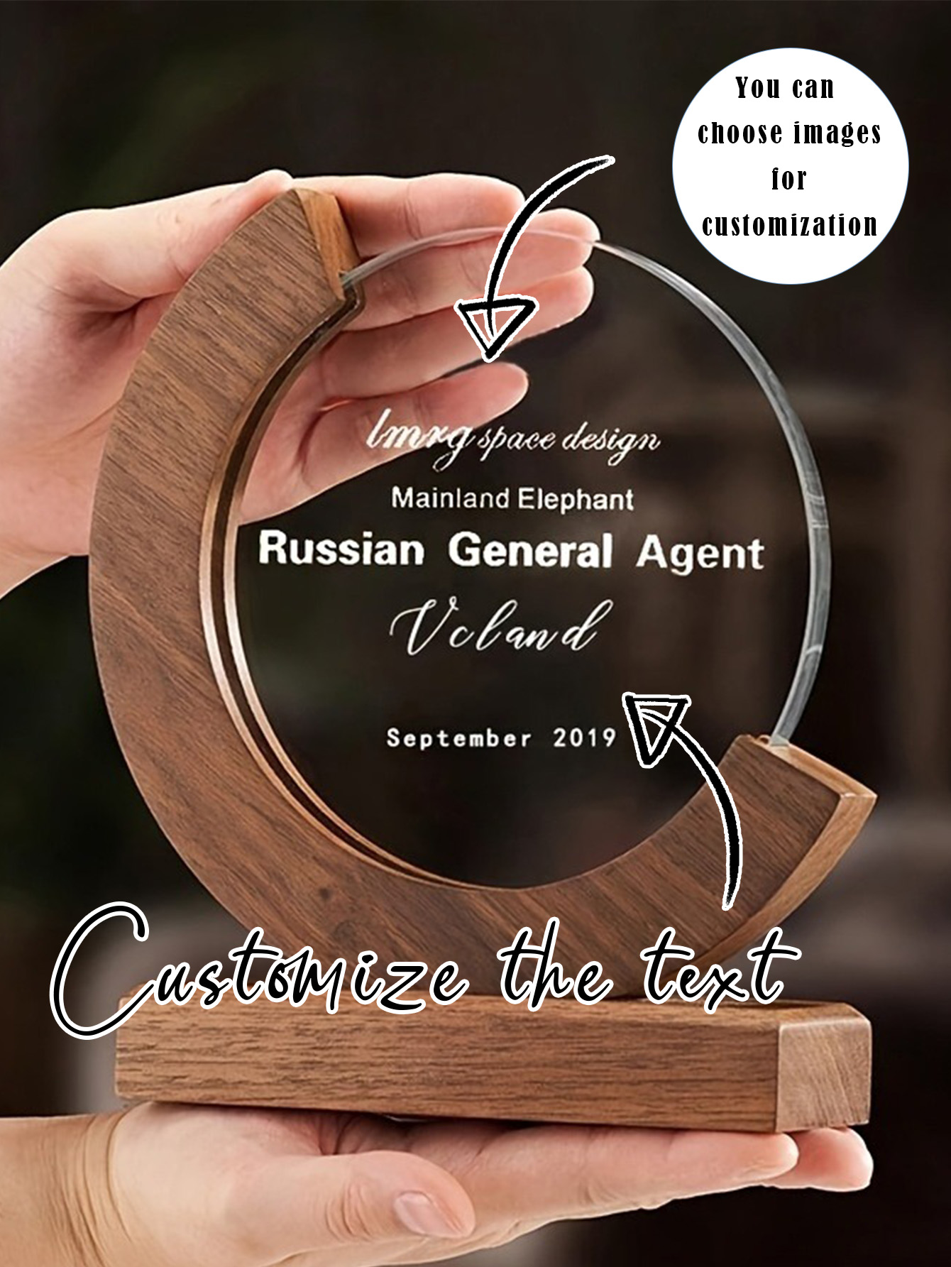 Custom Round Wood Crystal Trophy